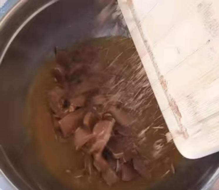 Step 1.1: Add the light brown sugar, caster sugar, beaten egg, vanilla, sea salt, and chopped milk chocolate