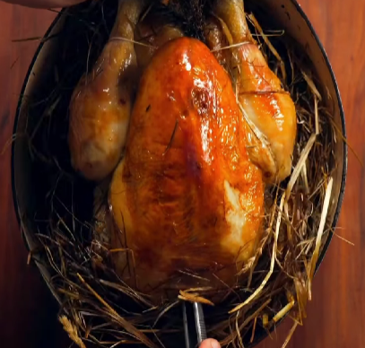 Step 2.1: Remove the cocotte from the oven and let the chicken rest in the closed cocotte for 20 minutes