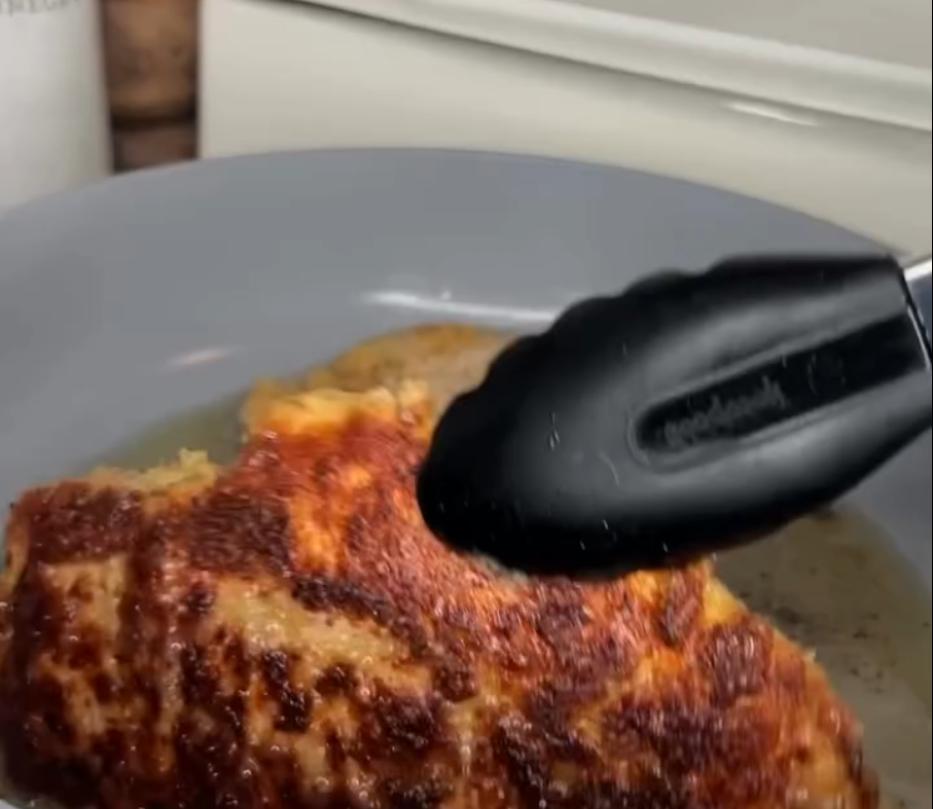 Step 2.1: Cook chicken on both sides until crispy golden brown and the internal temperature reaches 165°F, then remove from pan