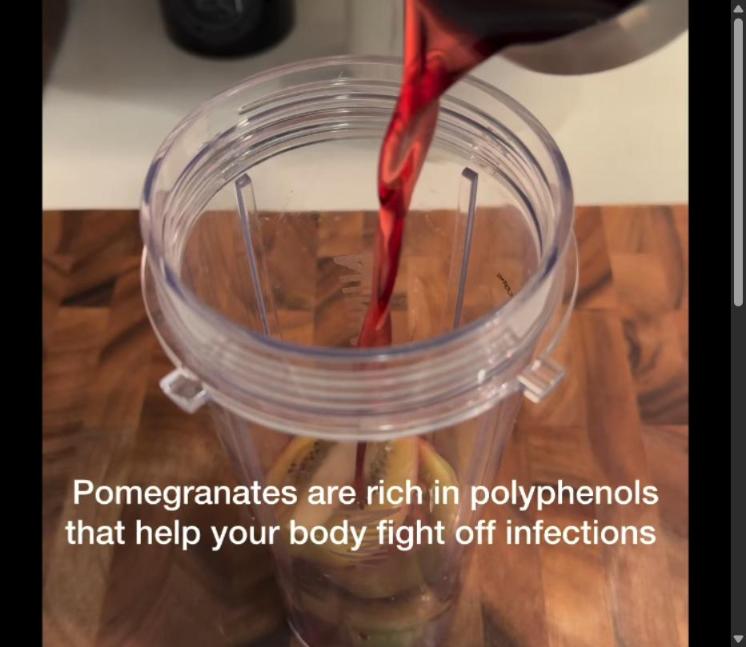 Step 1.1: Add kiwis, pomegranate juice, lemon juice, mineral water, aloe vera juice, and honey to a blender and blitz until smooth
