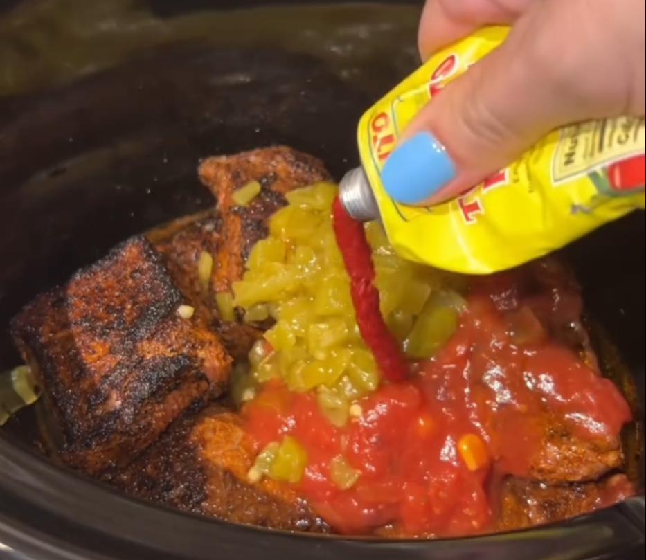 Step 2.1: Transfer the seared beef shoulder to a crockpot