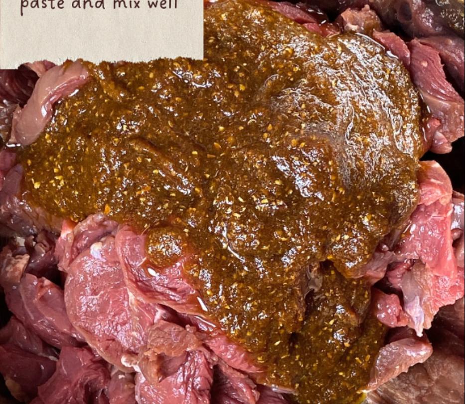 Step 1.1: Combine the beef with the spice paste and mix well
