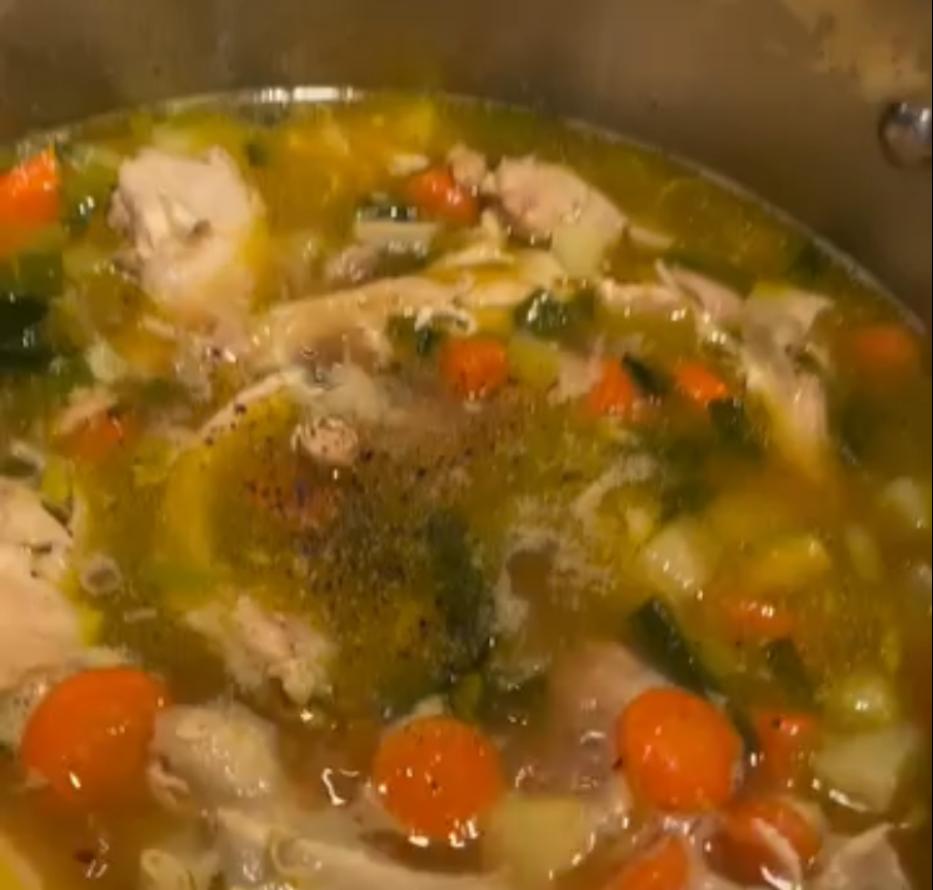 Step 1.1: Cook on low-medium heat for 10–15 minutes until the chicken is tender and the vegetables are cooked through