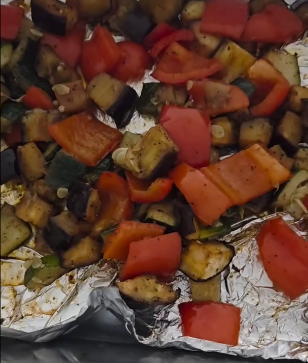 Step 1.1: Roast in the oven for 20-25 minutes or until the vegetables are cooked to your liking, stirring halfway through