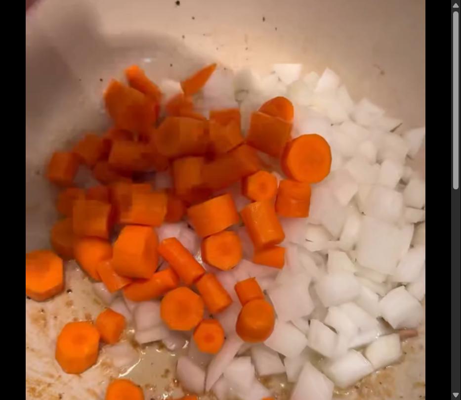 Step 1.1: Add 1 tbsp of avocado oil to the pot, then add carrots, onions, celery, and ginger slices