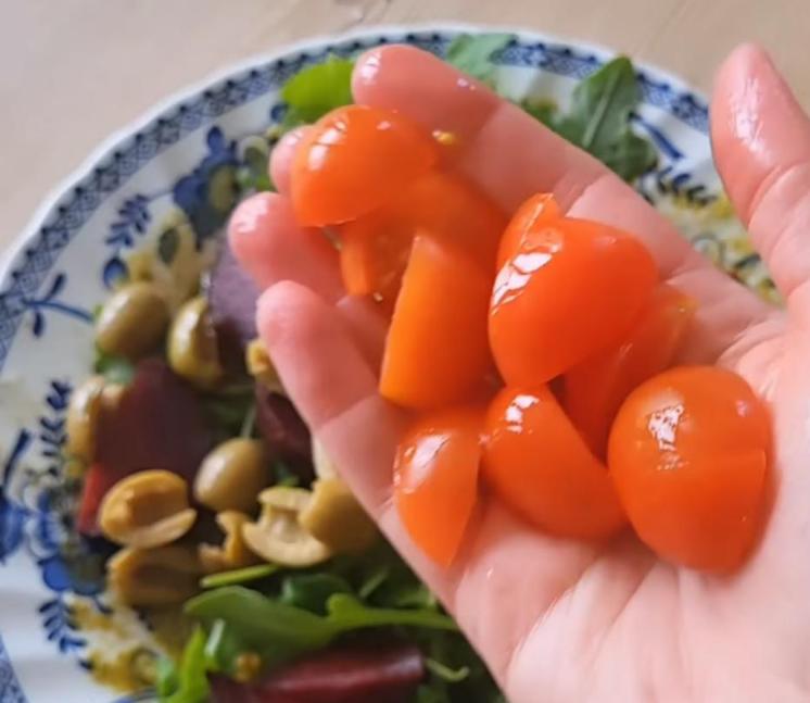 Step 1.1: Add chopped cherry tomatoes