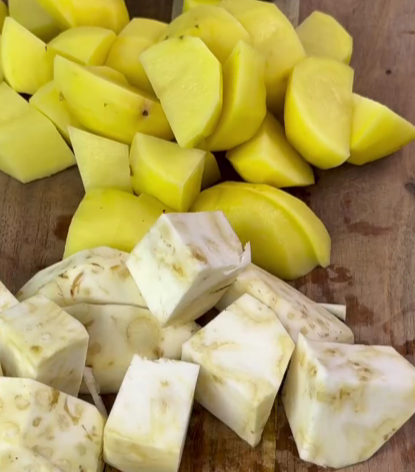 Step 1.1: Steam the celery root and potatoes until fall-apart tender
