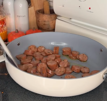 Step 1.1: Cook chicken sausage until the outsides are browned and crispy