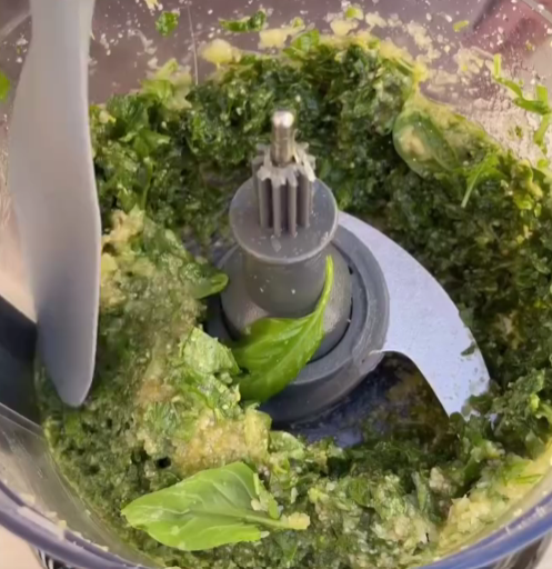 Step 1.1: Add the basil leaves, olive oil, parmesan cheese, and black pepper