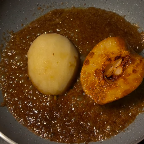 Step 1.1: Add pears and cook until soft, glazed, and slightly golden around the edges