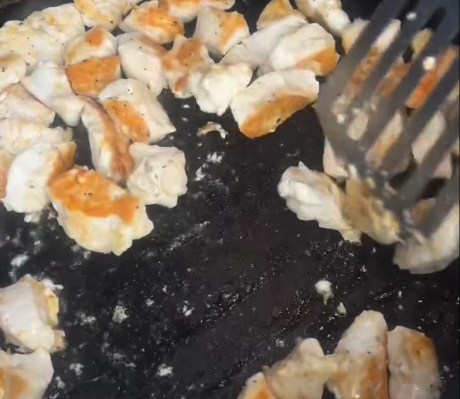 Step 2.1: Cook the chicken in a hot pan until golden and cooked through