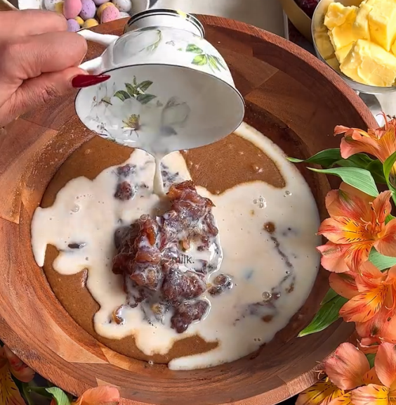 Step 1.1: Add the dates paste, milk, vanilla, and black treacle