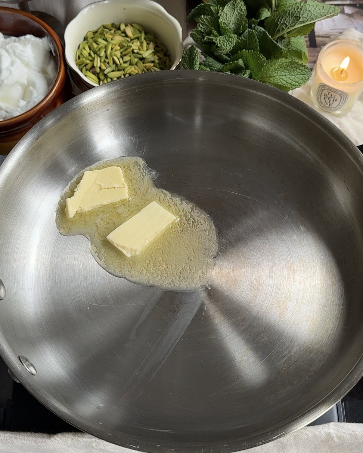 Step 1.1: Heat butter in a pan over medium heat until melted and slightly bubbling