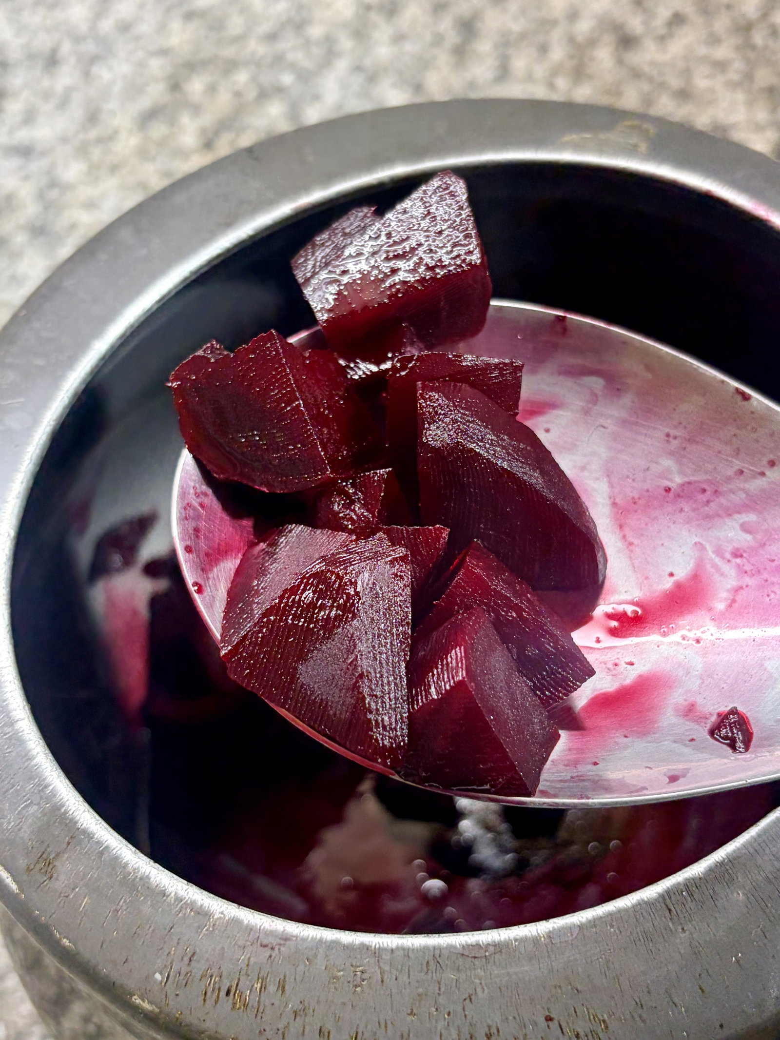 Step 1.1: Add beetroot and water to a pressure cooker for 4-5 whistles