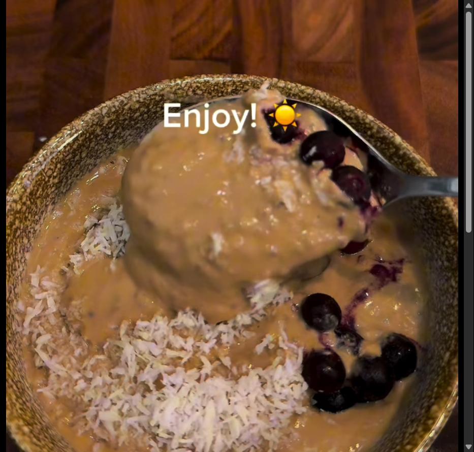 Step 1.1: Serve warm or cold with your favorite toppings such as shredded coconut, pumpkin seeds, and berries