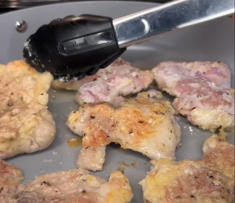 Step 1.1: Heat olive oil in a large sauté pan and cook the chicken thighs until golden brown on both sides