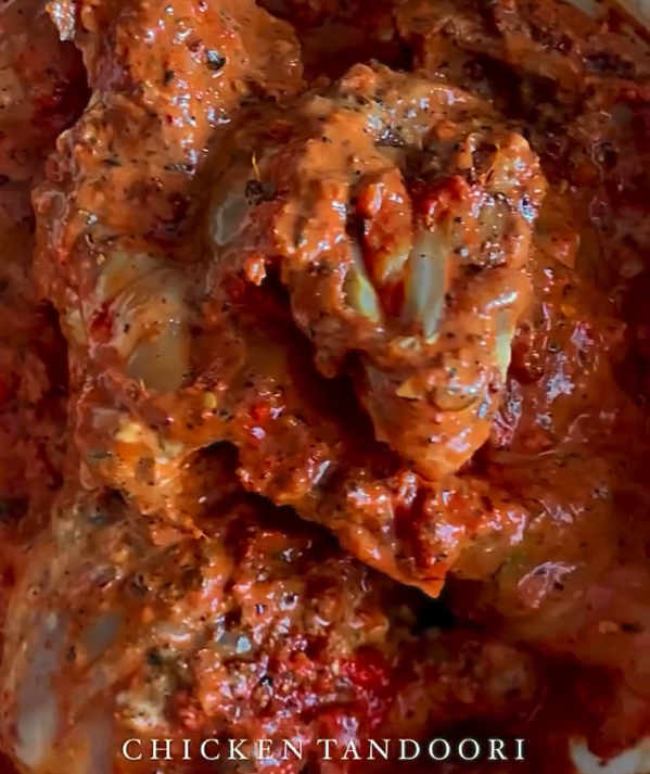 Step 2.1: Mix fresh ginger paste, fresh garlic paste, tandoori masala, yogurt, mayonnaise, Kashmiri red chili powder, saffron, sugar, and salt in a bowl