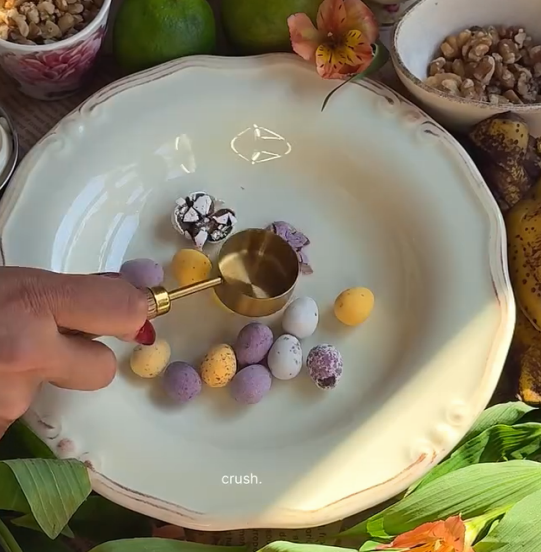 Step 3.1: Add the crushed Cadbury Mini Eggs and walnuts, and mix again