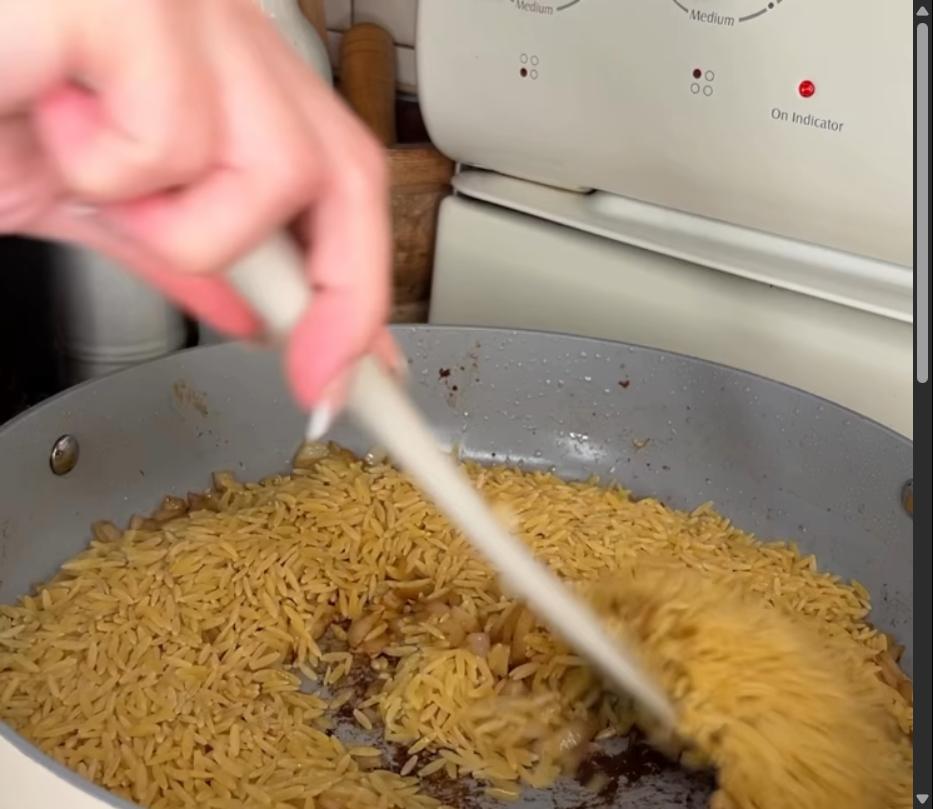 Step 3.1: Add orzo and toast in pan for 1 minute