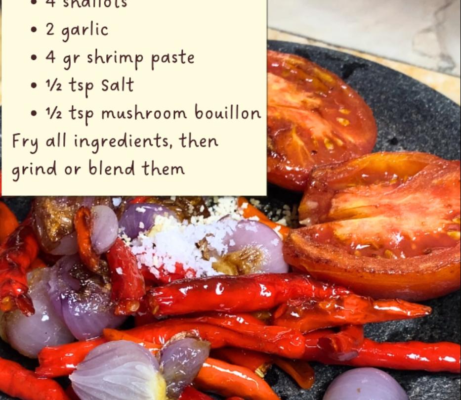 Step 1.1: Fry all sambal ingredients, then grind or blend them