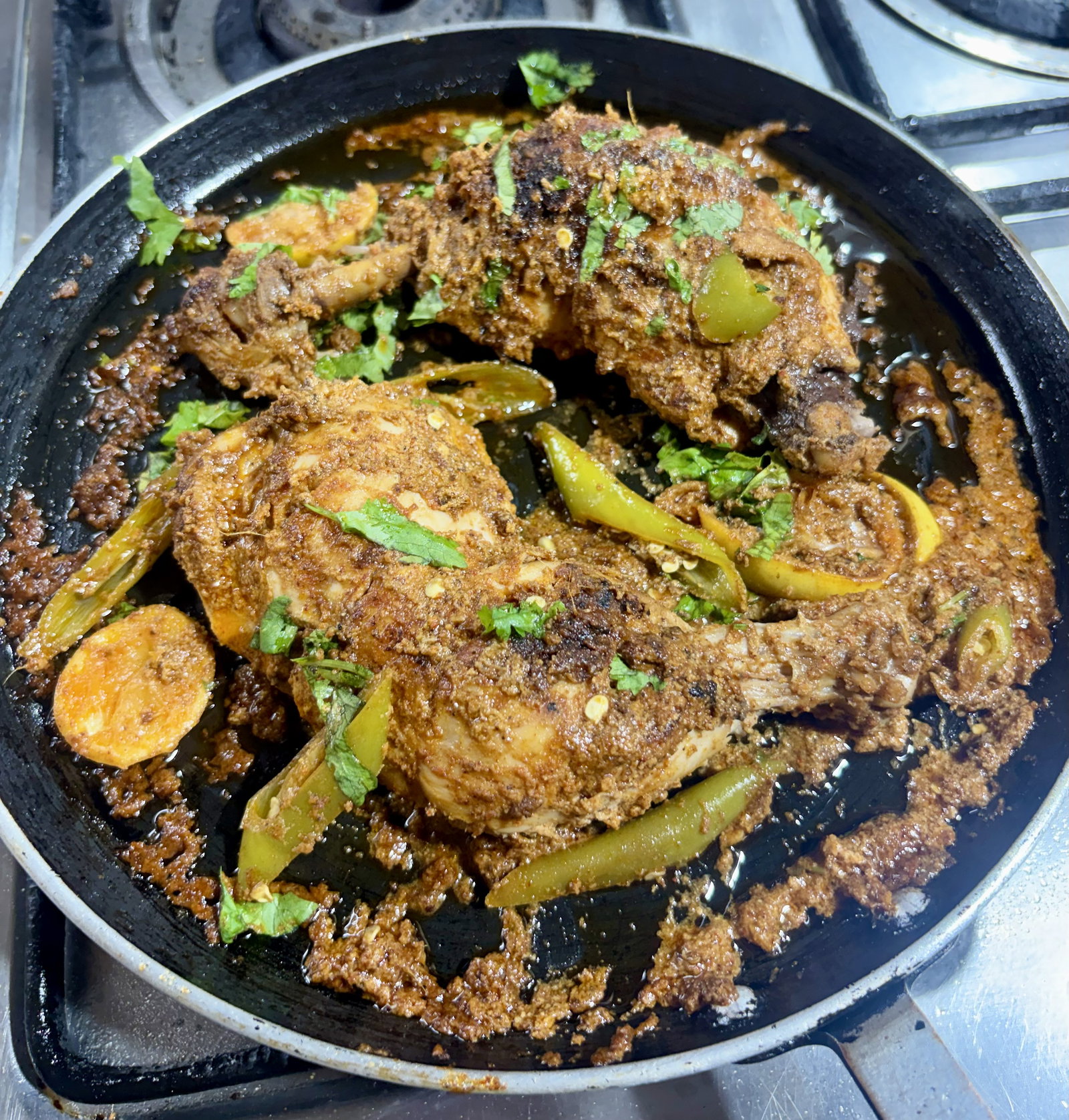 Step 4.1: Cover and cook for another 2β3 minutes until the chicken is completely tender and the glossy masala clings to the meat