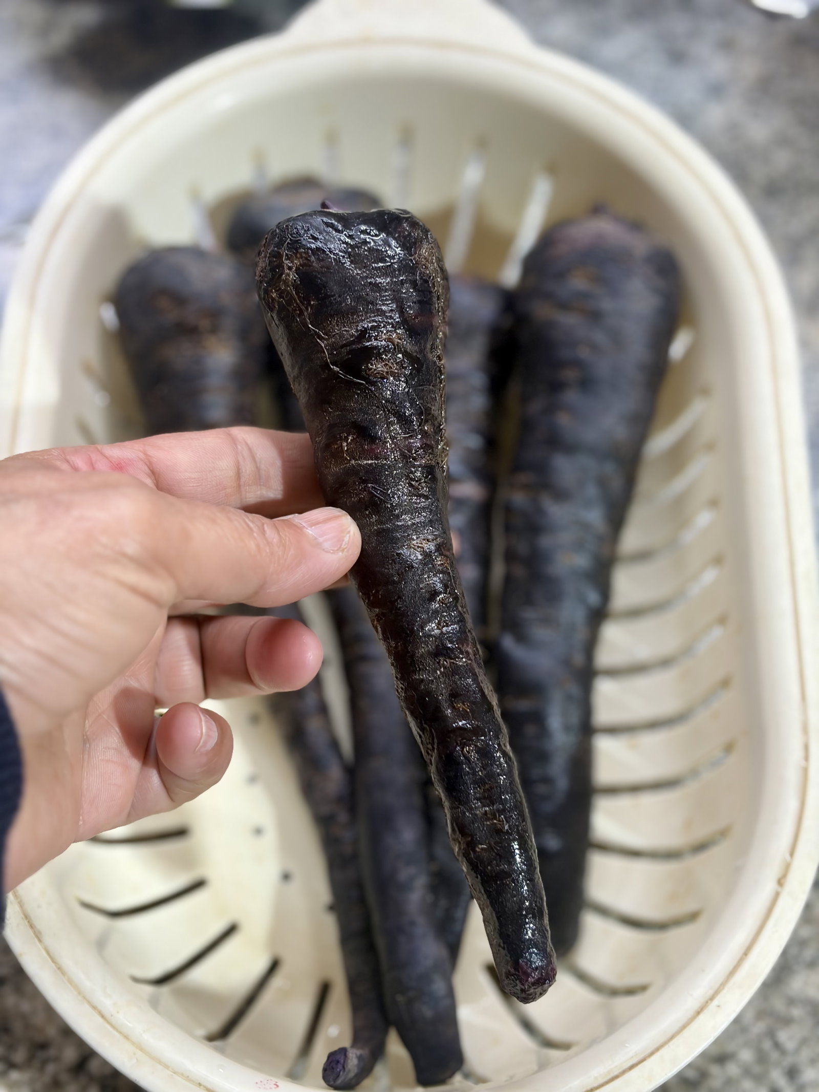 Step 2.1: Wash and peel the black carrots and cut them into 2-inch batons