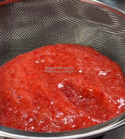 Step 2.1: Blend the strawberries with sugar until smooth, then strain to remove seeds