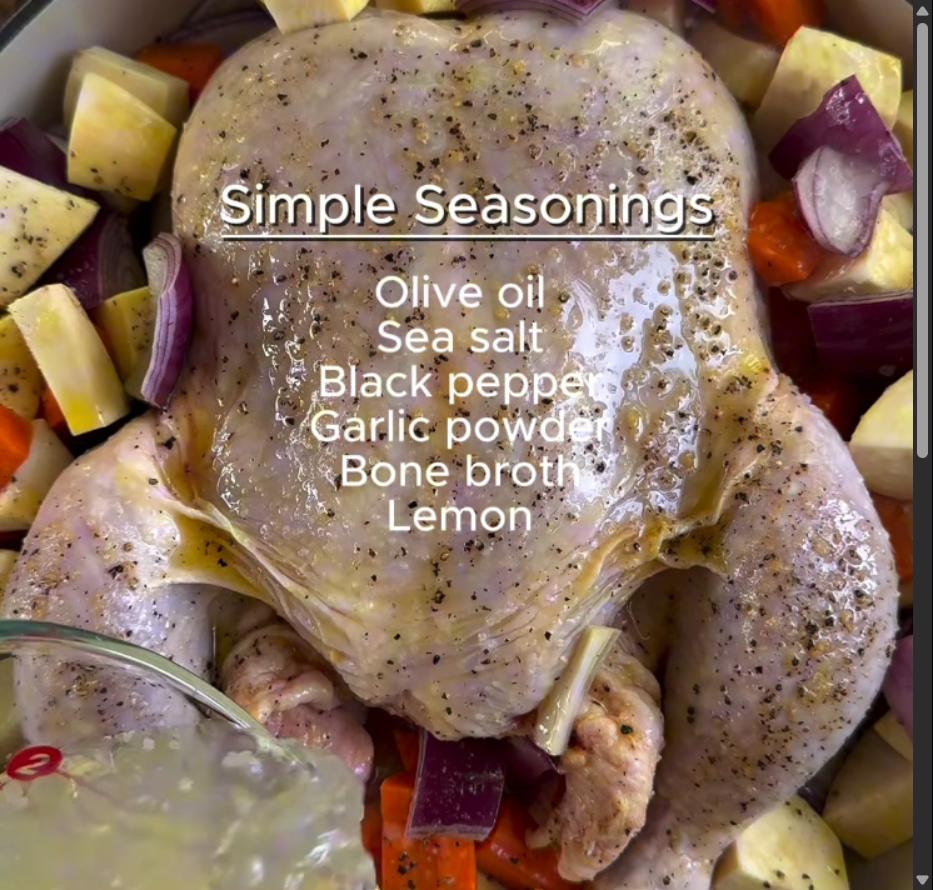Step 1.1: Place the whole chicken on top of the vegetables