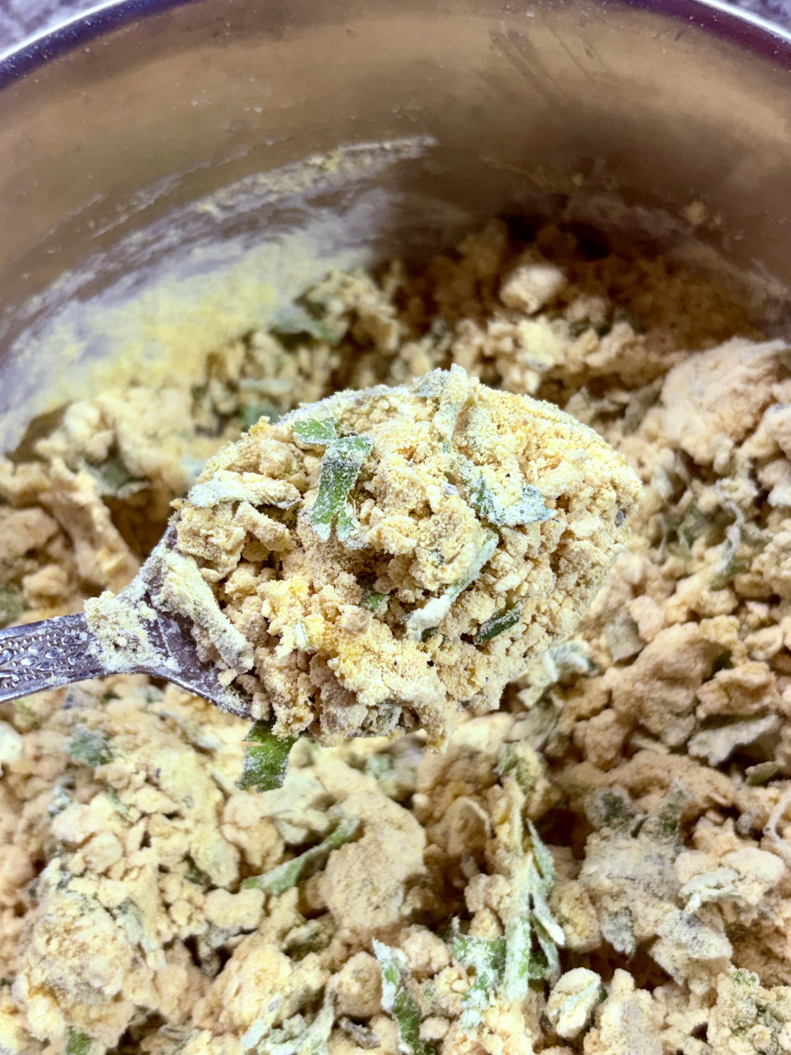 Step 1.1: In a large bowl, combine besan, eggs, green chillies, cumin seeds, ajwain, red chilli powder, chopped coriander, and salt