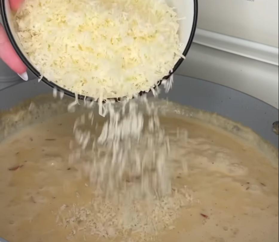 Step 3.1: Mix in grated Parmesan until melted