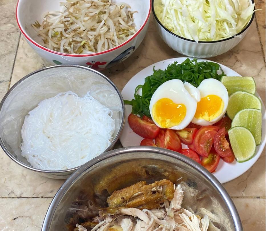 Step 1.1: Prepare the condiments and assemble the soto ayam, serving it warm with the broth poured over
