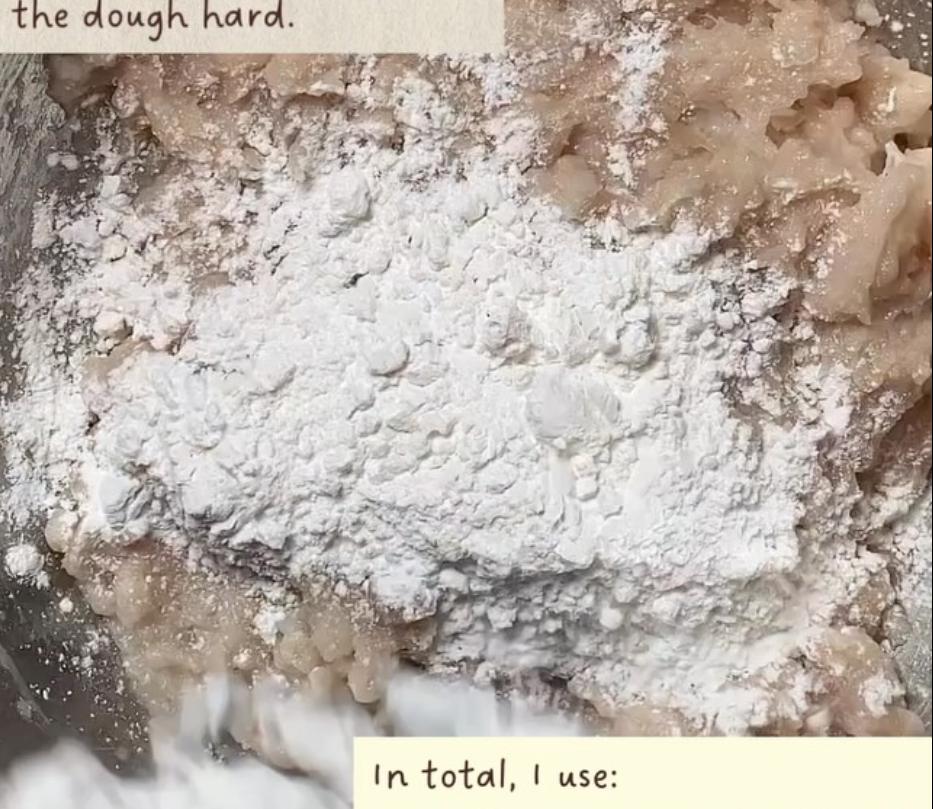 Step 1.1: Gradually add tapioca flour and mix until smooth and not sticky, being careful not to overmix