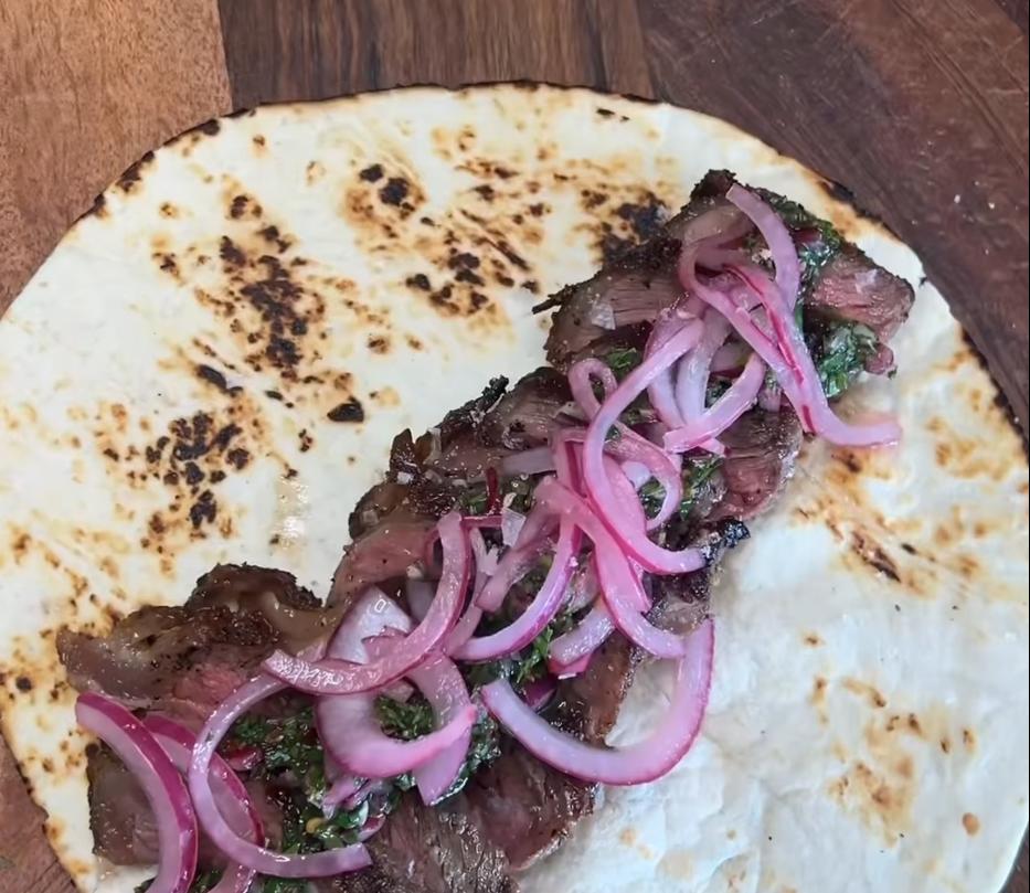 Step 4.1: Char grill the wrap on an open flame for 10-15 seconds each side