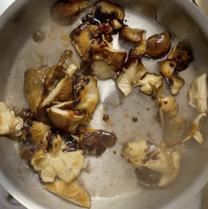 Step 3.1: Sauté shiitake mushrooms in a hot pan until nicely colored