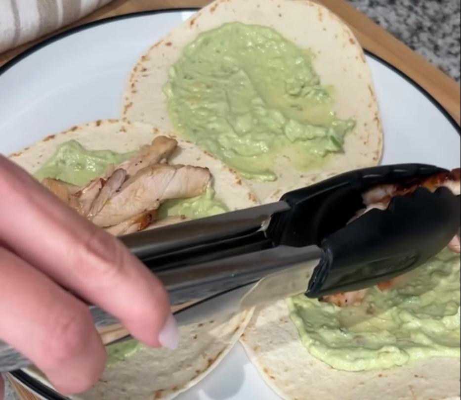 Step 4.1: Spread avocado crema onto tortillas