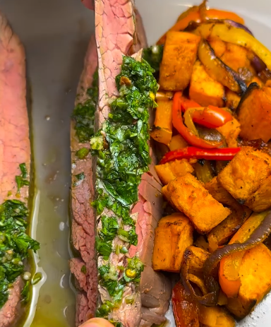 Step 1.2: Let the steak rest for 5-10 minutes, then slice it against the grain and drizzle with chimichurri sauce
