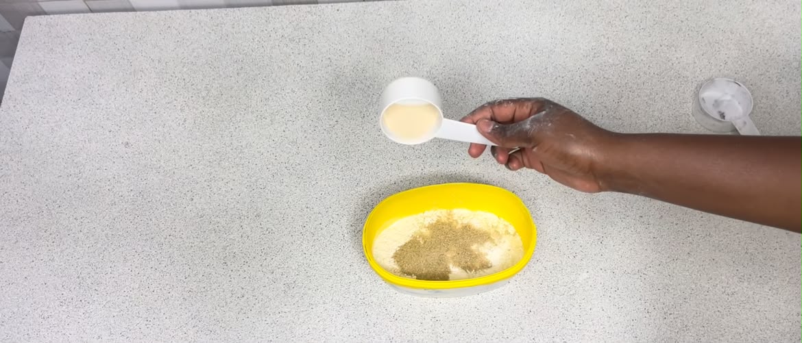 Step 1.3: Combine the flour, yeast, sugar, salt, and nutmeg in a large mixing bowl