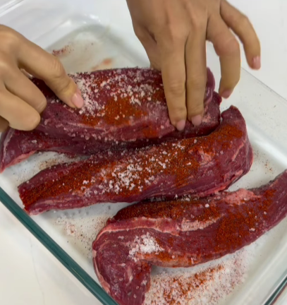 Step 1.1: Rub the steak with olive oil, smoked paprika, coarse salt, black pepper, and Mediterranean herbs