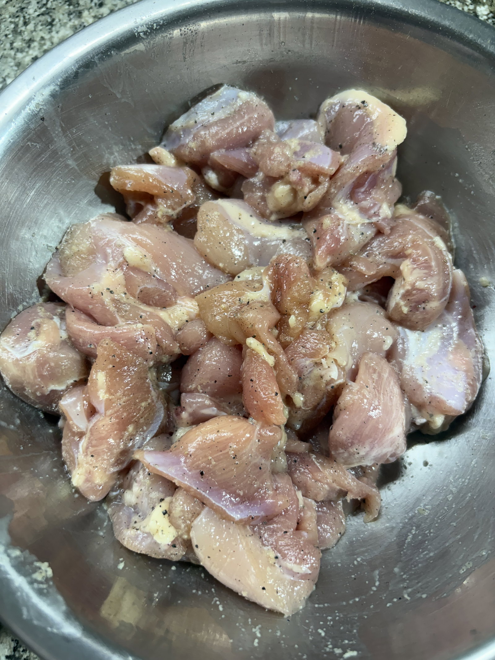 Step 1.1: Season the chicken pieces evenly with salt, black pepper, and ginger-garlic paste