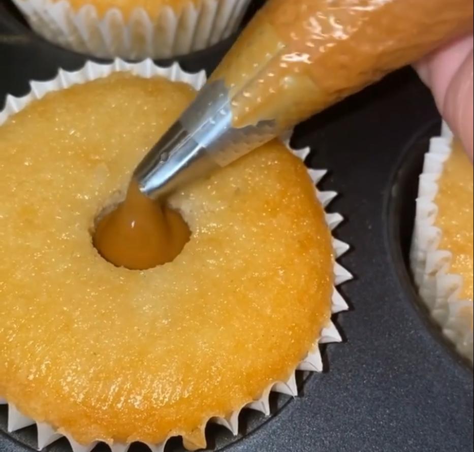 Step 1.1: Melt Lotus Biscoff spread and fill the cooled cupcakes