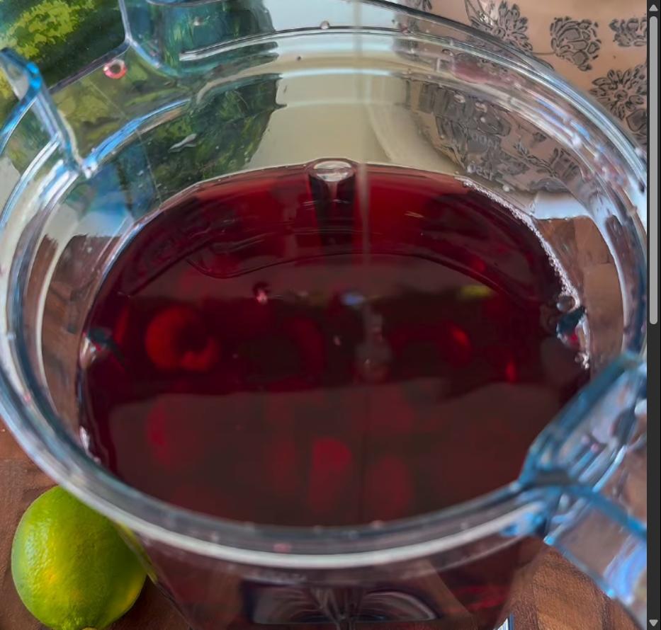 Step 1.1: Add cherries, chilled hibiscus tea, honey, lime juice, and sea salt to a blender and blend until smooth