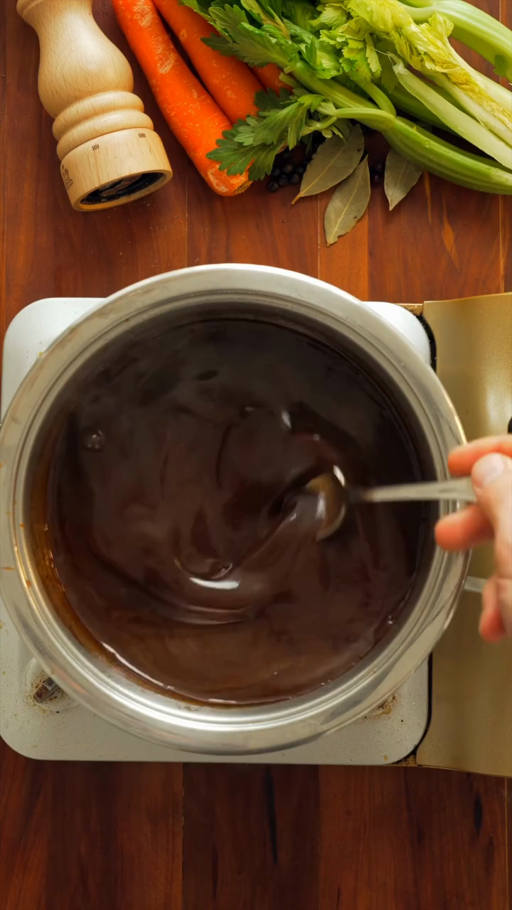 Step 1.1: Reduce the cooking liquid to obtain a rich, glossy jus