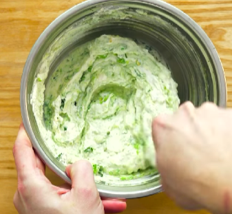 Step 2.1: Mix the ricotta with the chopped peas, lemon zest, parsley, and mint