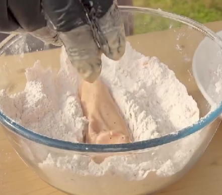Step 2.1: Coat the chicken first with dry flour and let it absorb