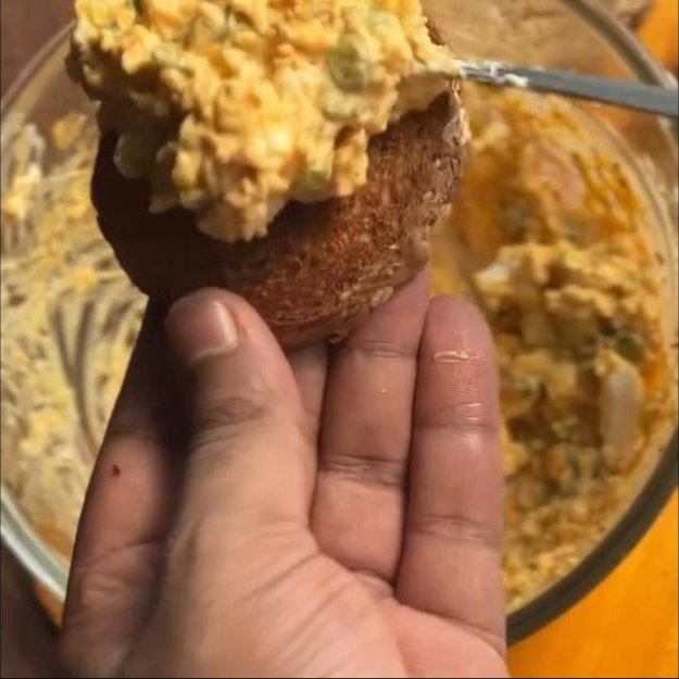 Step 1.1: Spoon the smashed eggs onto toasted bread or use as a sandwich filling