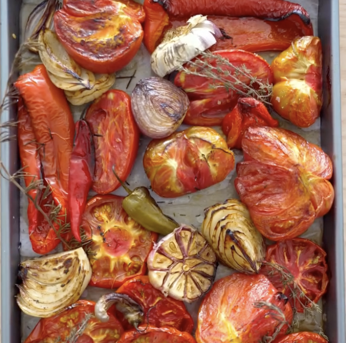 Step 1.1: Roast for 35–40 minutes until the vegetables are soft, slightly charred, and jammy