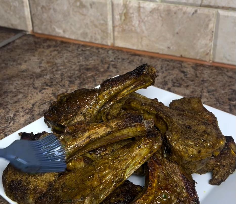 Step 1.1: Glaze the lamb chops with the butter mixture
