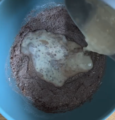 Step 3.1: Add the wet mixture to the dry ingredients and fold together until fully combined and sticky