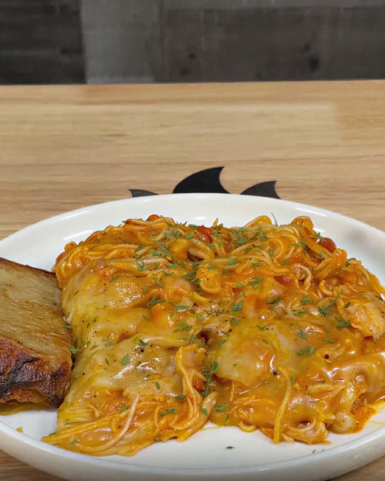 Magic Chicken Marinara Dump Pasta (Angel Hair Version) recipe