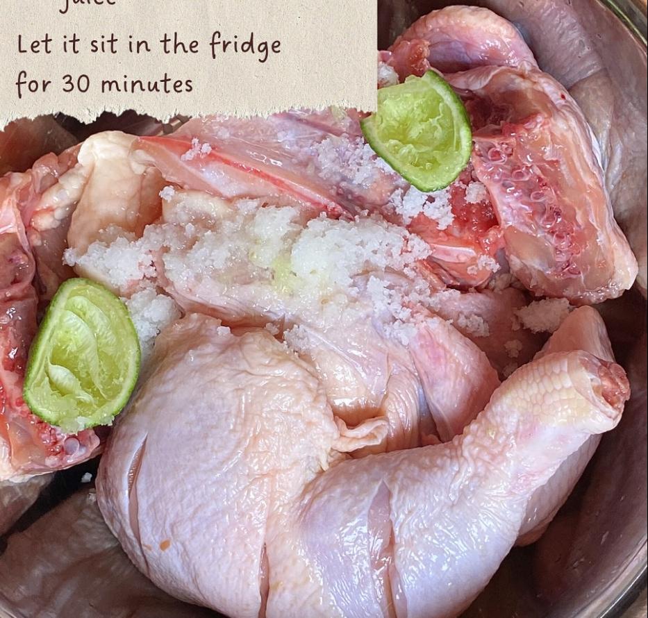 Step 1.1: Marinate chicken with salt and lime juice